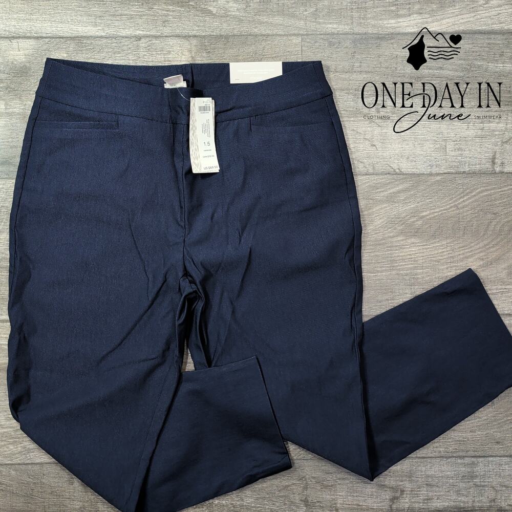 Chico's So Slimming Brigitte Slim Crop Pants Navy Blue Stretch NWT Size 10